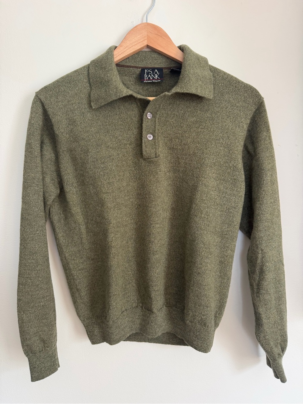 100% merino wool long sleeve polo Jos. A. Bank Olive Green
